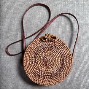 Round Woven Brown Crossbody Bag